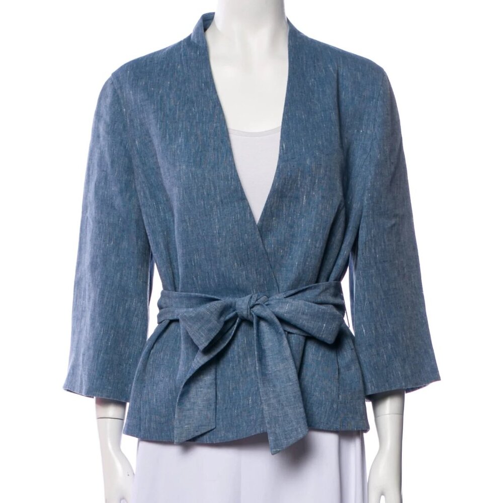 NWT Akris Women's Linen Light Blue Collarless Jacket Blazer Size US 10 (FR 42)